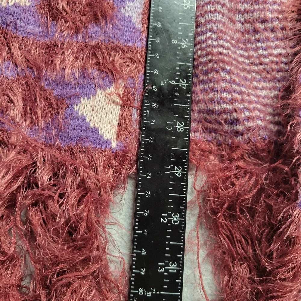 Free People Fuzzy Geometric Southwestern Fringe Poncho Wrap Purple Mustard OS